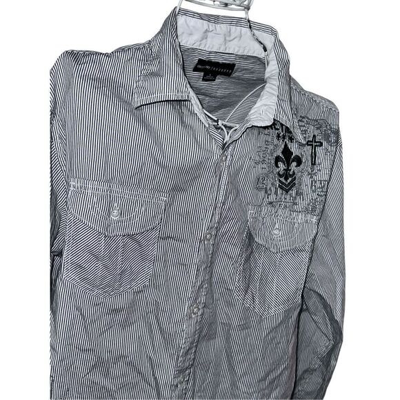 Very nice Decoded Men’s “LIVE FREE” Long Sleeve black & White striped button up - Picture 6 of 12
